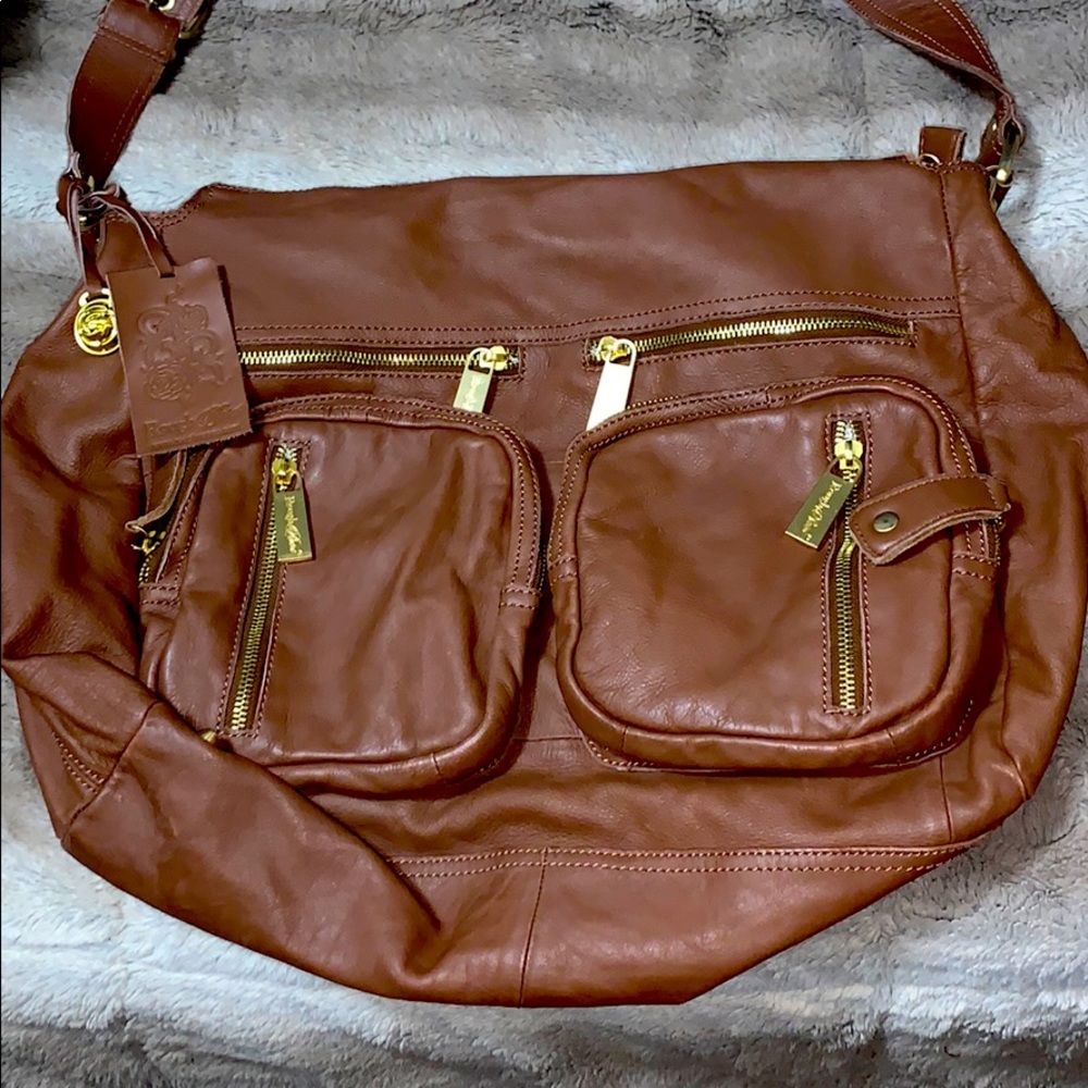 Rough Roses Leather Hobo Satchel, Brand new